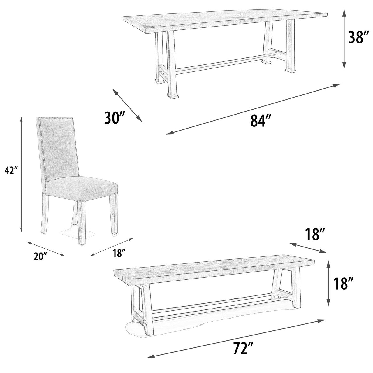 Wood and Industrial Iron Mango Parquet Dining Table Set of 7