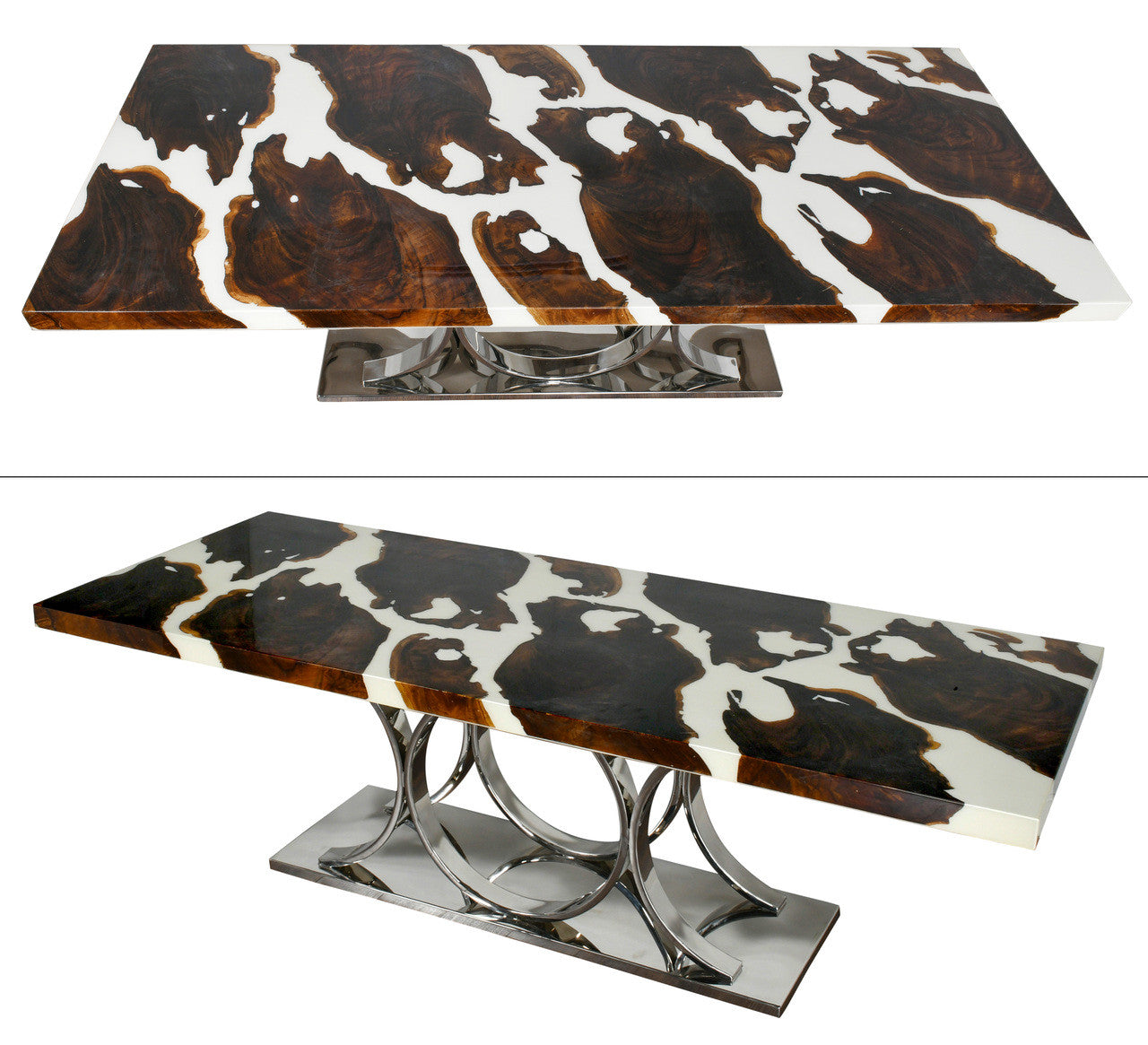 Artistic Floating Teak Table with Iron Base