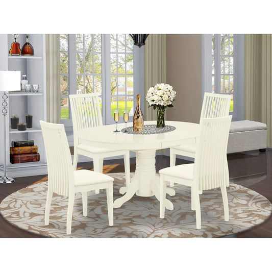 East West Furniture AVIP5-LWH-C 5 Piece Dinette Set for 4 Includes an Oval Dining Room Table with Butterfly Leaf and 4 Linen Fabric Kitchen Dining Chairs, 42x60 Inch, Linen White