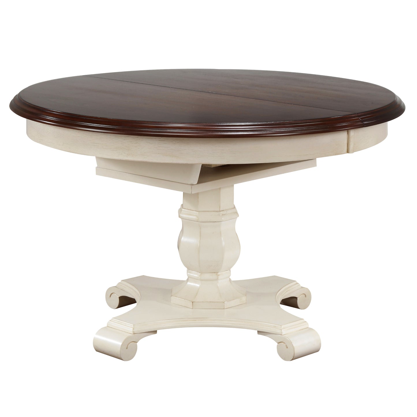 Andrews Round Butterfly Leaf Dining Table – Antique White & Chestnut