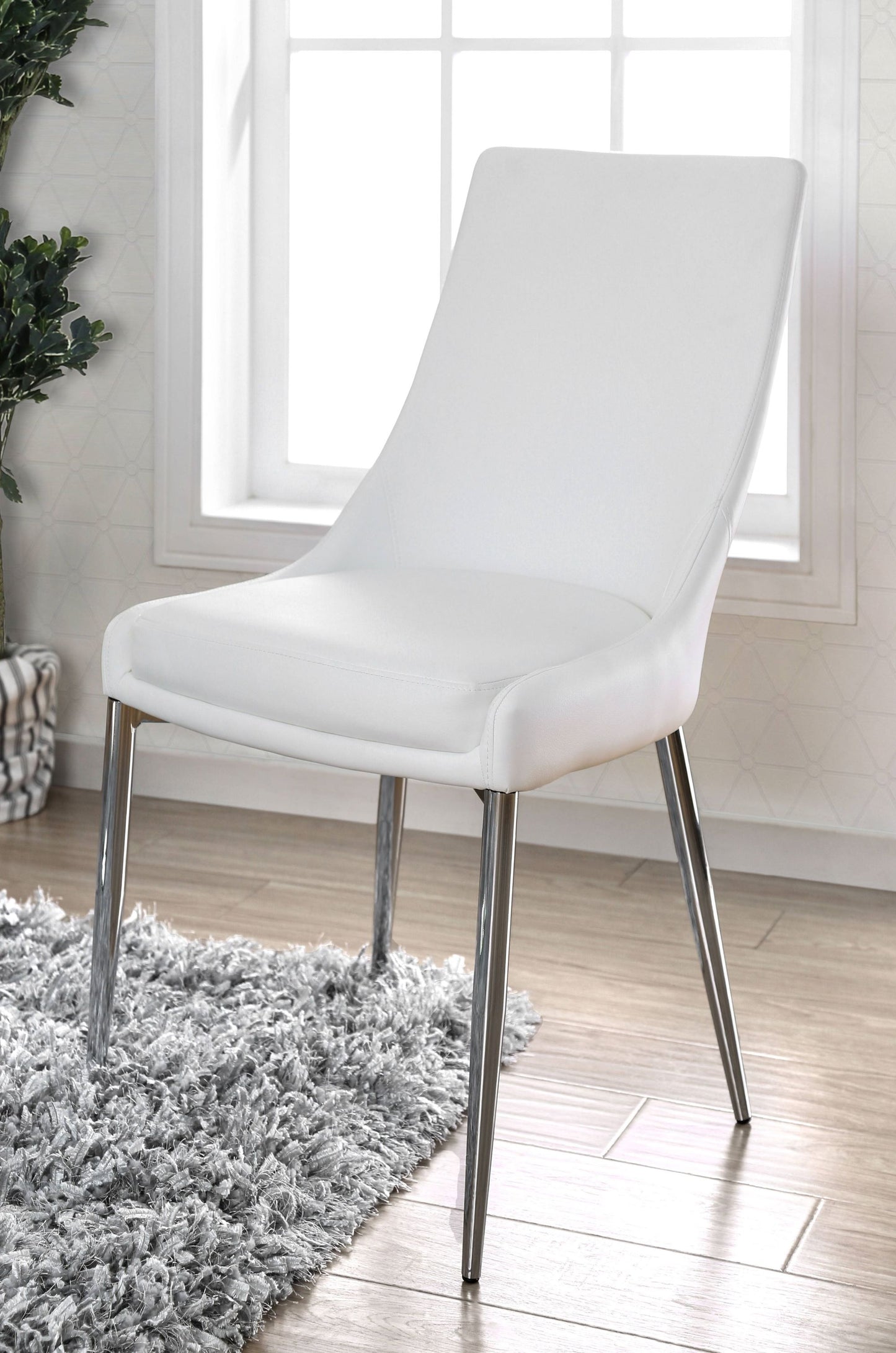 Eisen Contemporary Faux Leather Side Chairs in White (Set of 2)