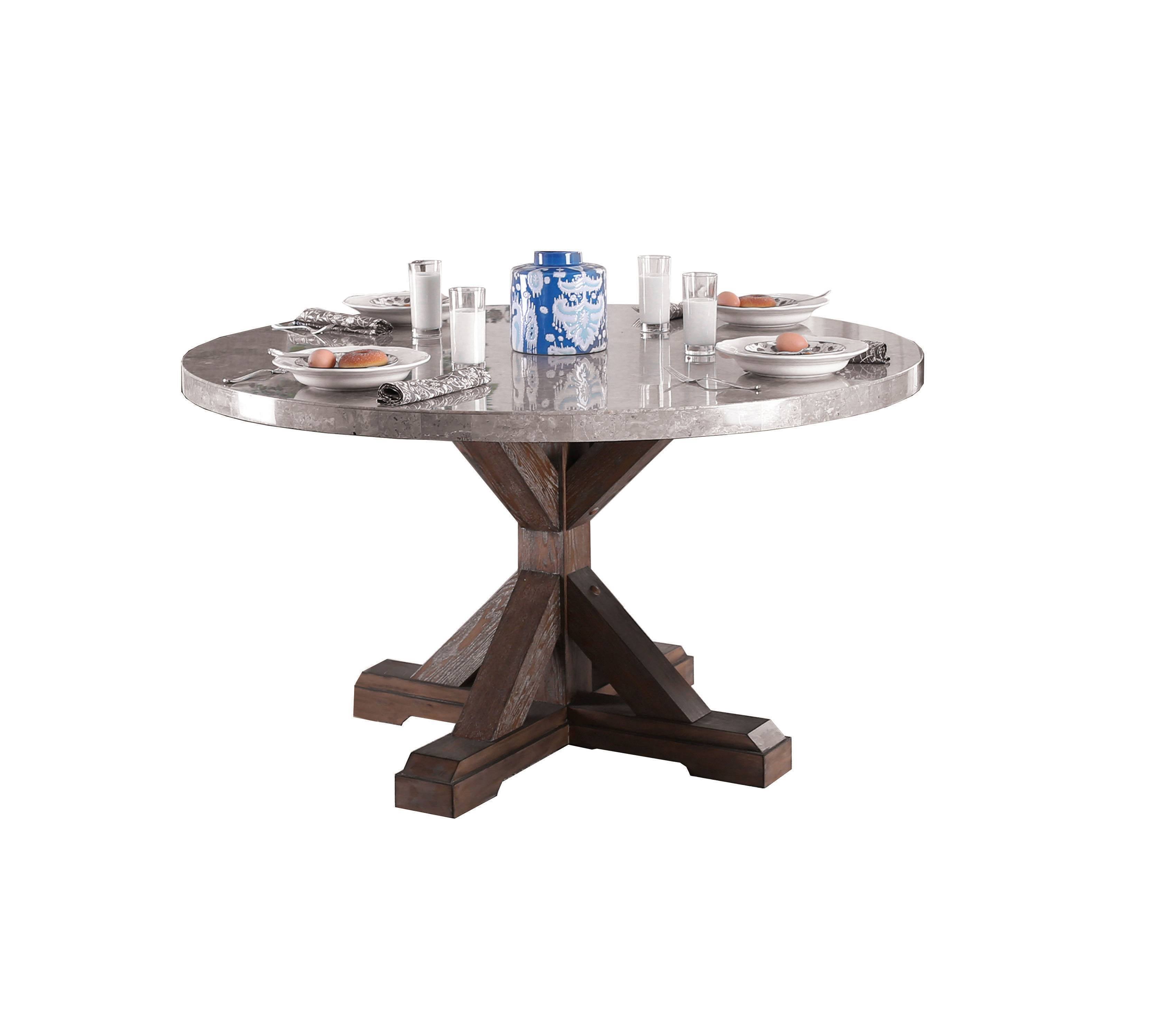 Justeen Rustic Faux Marble Top Round Dining Table ALUX Tables