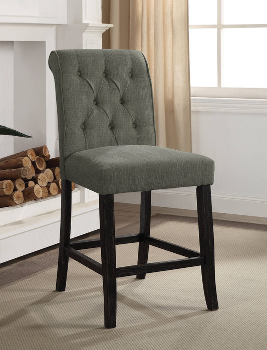Marynda Transitional Button Tufted Counter Height Chairs in Gray (Set of 2)