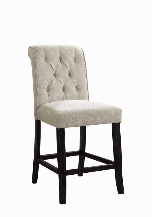 Marynda Transitional Button Tufted Counter Height Chairs in Ivory (Set of 2)