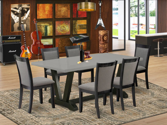 East West Furniture V697MZ650-7 7 Piece Dinette Set Consist of a Rectangle Dining Room Table with V-Legs and 6 Dark Gotham Grey Linen Fabric Upholstered Chairs, 40x72 Inch, Multi-Color