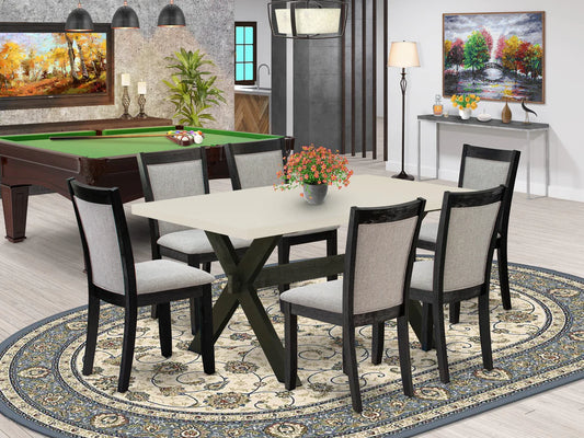 East West Furniture X626MZ606-7 7 Piece Modern Dining Table Set Consist of a Rectangle Wooden Table with X-Legs and 6 Shitake Linen Fabric Parson Dining Chairs, 36x60 Inch, Multi-Color