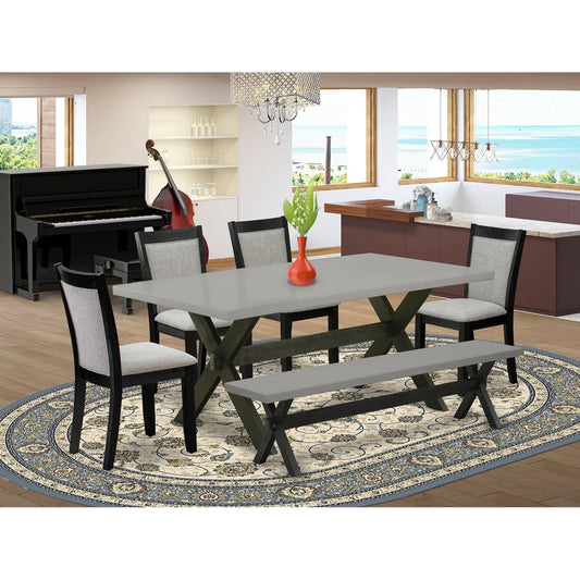 East West Furniture X697MZ606-6 6 Piece Dinette Set Contains a Rectangle Dining Table with X-Legs and 4 Shitake Linen Fabric Parson Chairs with a Bench, 40x72 Inch, Multi-Color