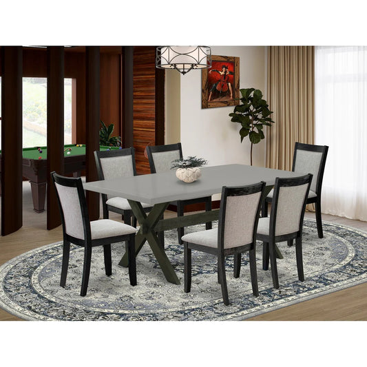 East West Furniture X697MZ606-7 7 Piece Kitchen Table & Chairs Set Consist of a Rectangle Dining Room Table with X-Legs and 6 Shitake Linen Fabric Parson Chairs, 40x72 Inch, Multi-Color