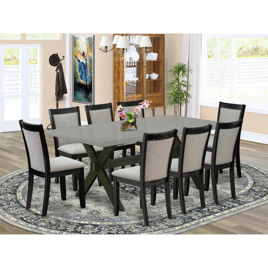 East West Furniture X697MZ606-9 9 Piece Kitchen Table & Chairs Set Includes a Rectangle Dining Room Table with X-Legs and 8 Shitake Linen Fabric Parsons Chairs, 40x72 Inch, Multi-Color
