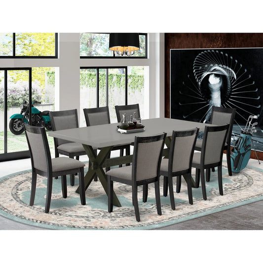 East West Furniture X697MZ650-9 9 Piece Dining Room Set Includes a Rectangle Dining Table with X-Legs and 8 Dark Gotham Grey Linen Fabric Upholstered Chairs, 40x72 Inch, Multi-Color