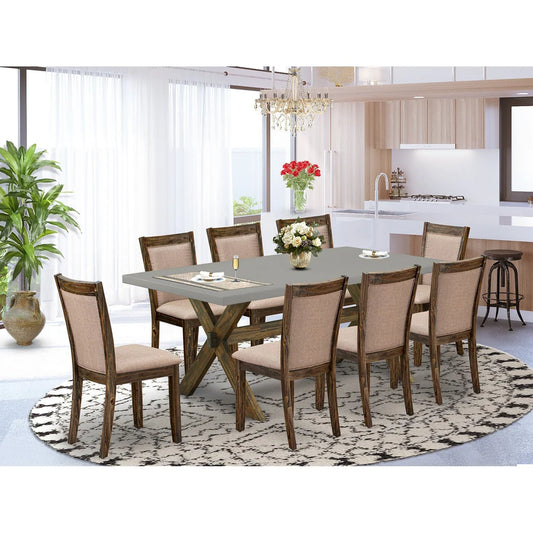 East West Furniture X797MZ716-9 9 Piece Kitchen Table Set Includes a Rectangle Dining Table with X-Legs and 8 Dark Khaki Linen Fabric Parson Dining Room Chairs, 40x72 Inch, Multi-Color