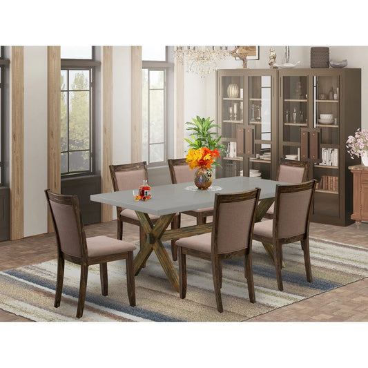 East West Furniture X797MZ748-7 7 Piece Dining Room Furniture Set Consist of a Rectangle Dining Table with X-Legs and 6 Coffee Linen Fabric Upholstered Chairs, 40x72 Inch, Multi-Color