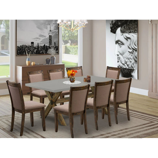 East West Furniture X797MZ748-9 9 Piece Dining Room Table Set Includes a Rectangle Kitchen Table with X-Legs and 8 Coffee Linen Fabric Parson Dining Chairs, 40x72 Inch, Multi-Color