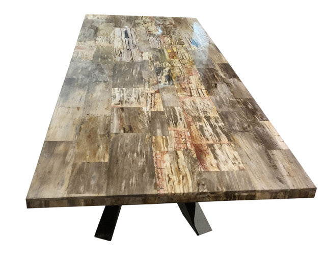 Table Petrified With Resin Stainless Steel Leg 138"