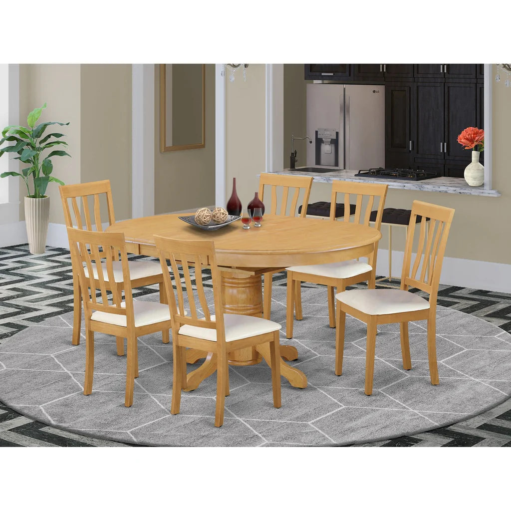 AVAT7-OAK-LC 7Pc Dining Table Set - 42x60" Oval Table and 6 Dining Chairs - Oak Color