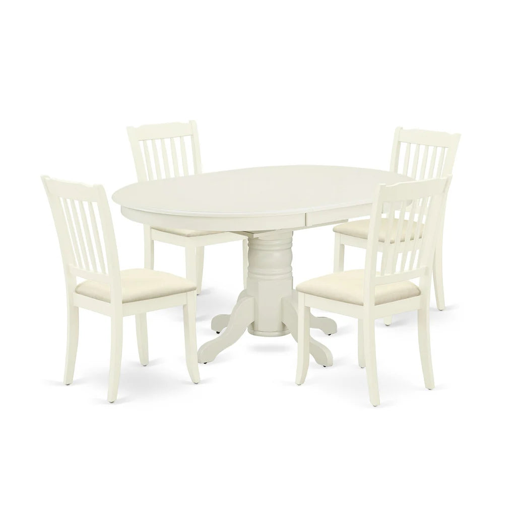 East West Furniture AVDA5-LWH-W 5 Piece Dining Set Includes an Oval Dining Room Table with Butterfly Leaf and 4 Kitchen Chairs, 42x60 Inch, Linen White