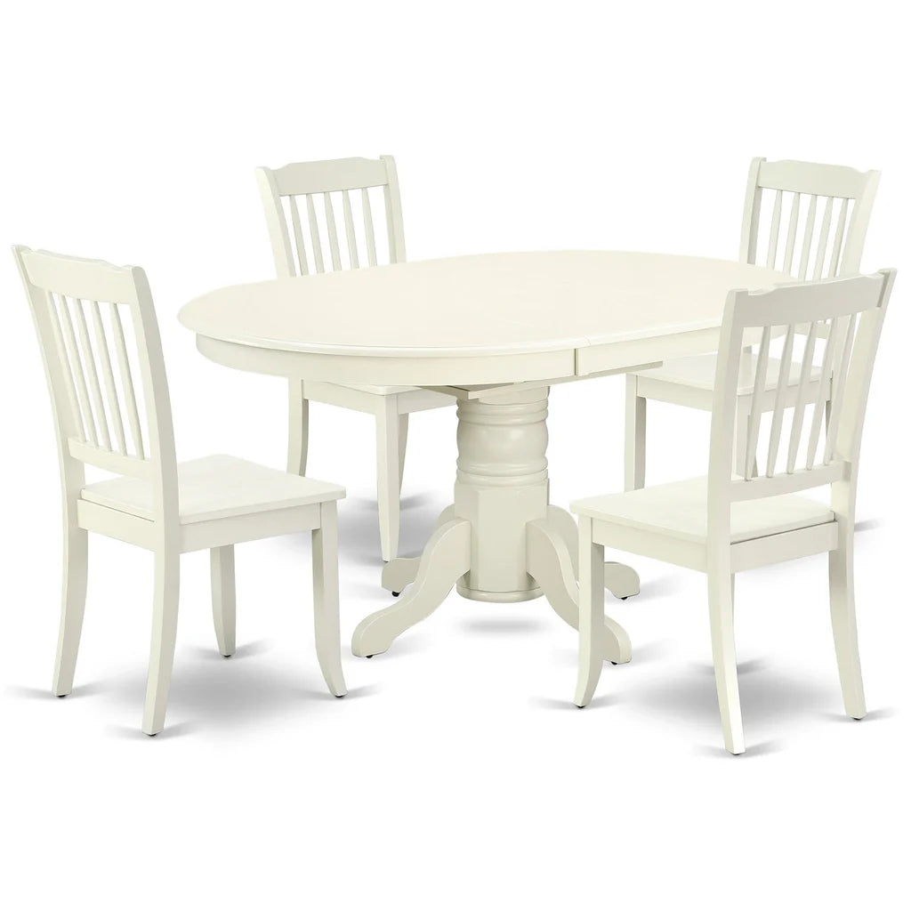 East West Furniture AVDA5-LWH-W 5 Piece Dining Set Includes an Oval Dining Room Table with Butterfly Leaf and 4 Kitchen Chairs, 42x60 Inch, Linen White