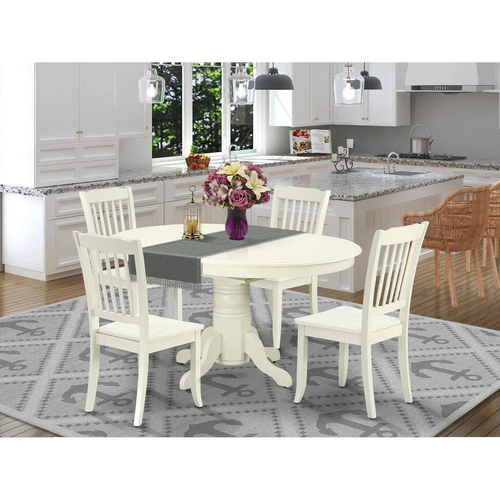 East West Furniture AVDA5-LWH-W 5 Piece Dining Set Includes an Oval Dining Room Table with Butterfly Leaf and 4 Kitchen Chairs, 42x60 Inch, Linen White