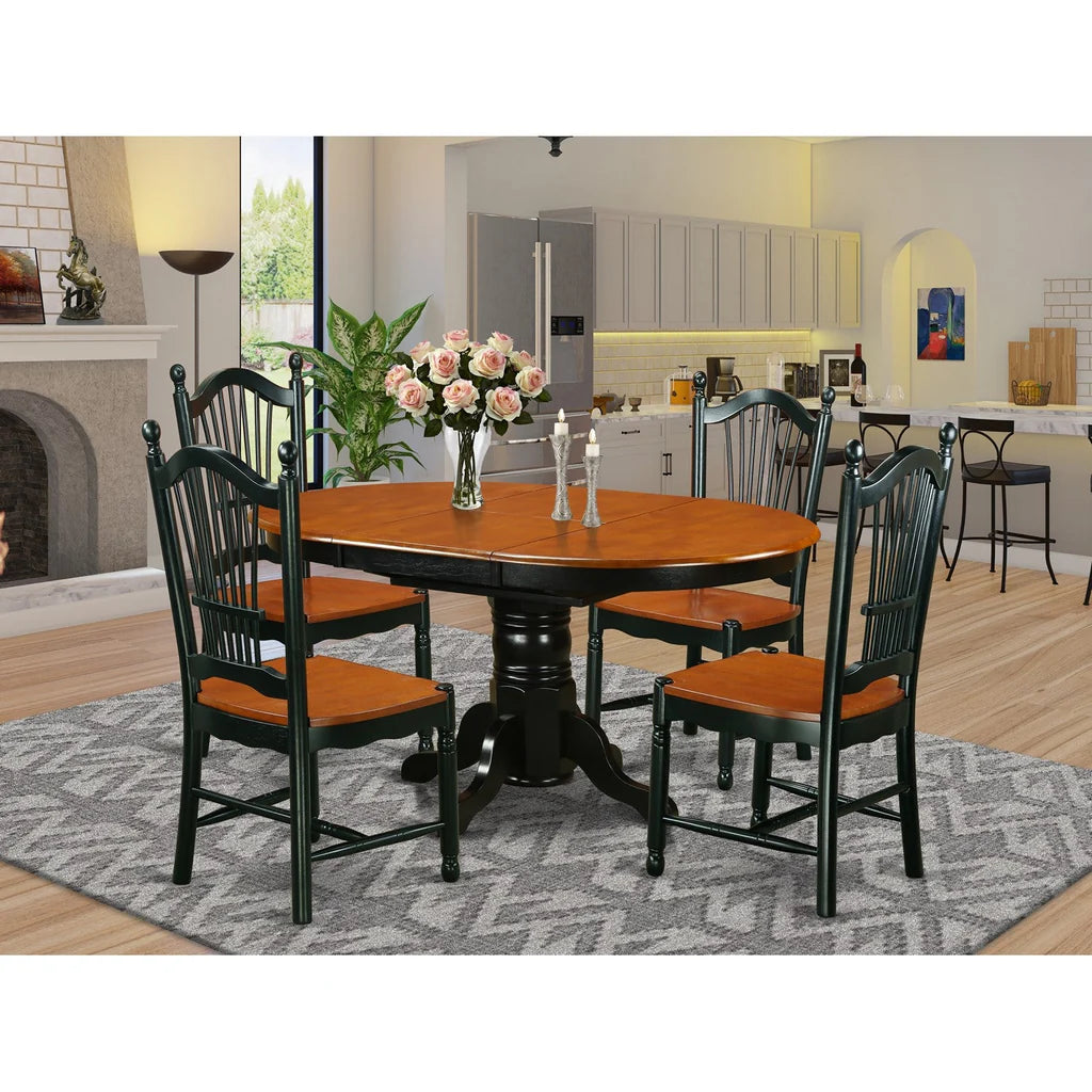 East West Furniture AVDO5-BCH-W 5 Piece Dining Room Furniture Set Includes an Oval Wooden Table with Butterfly Leaf and 4 Kitchen Dining Chairs, 42x60 Inch, Black & Cherry