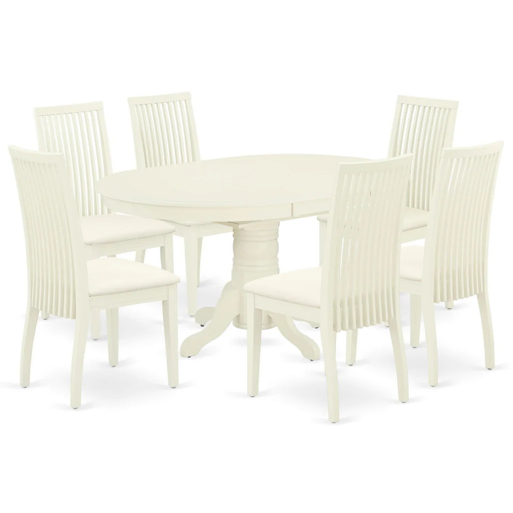 East West Furniture AVIP7-LWH-C 7 Piece Kitchen Table & Chairs Set Consist of an Oval Dining Room Table with Butterfly Leaf and 6 Linen Fabric Upholstered Chairs, 42x60 Inch, Linen White