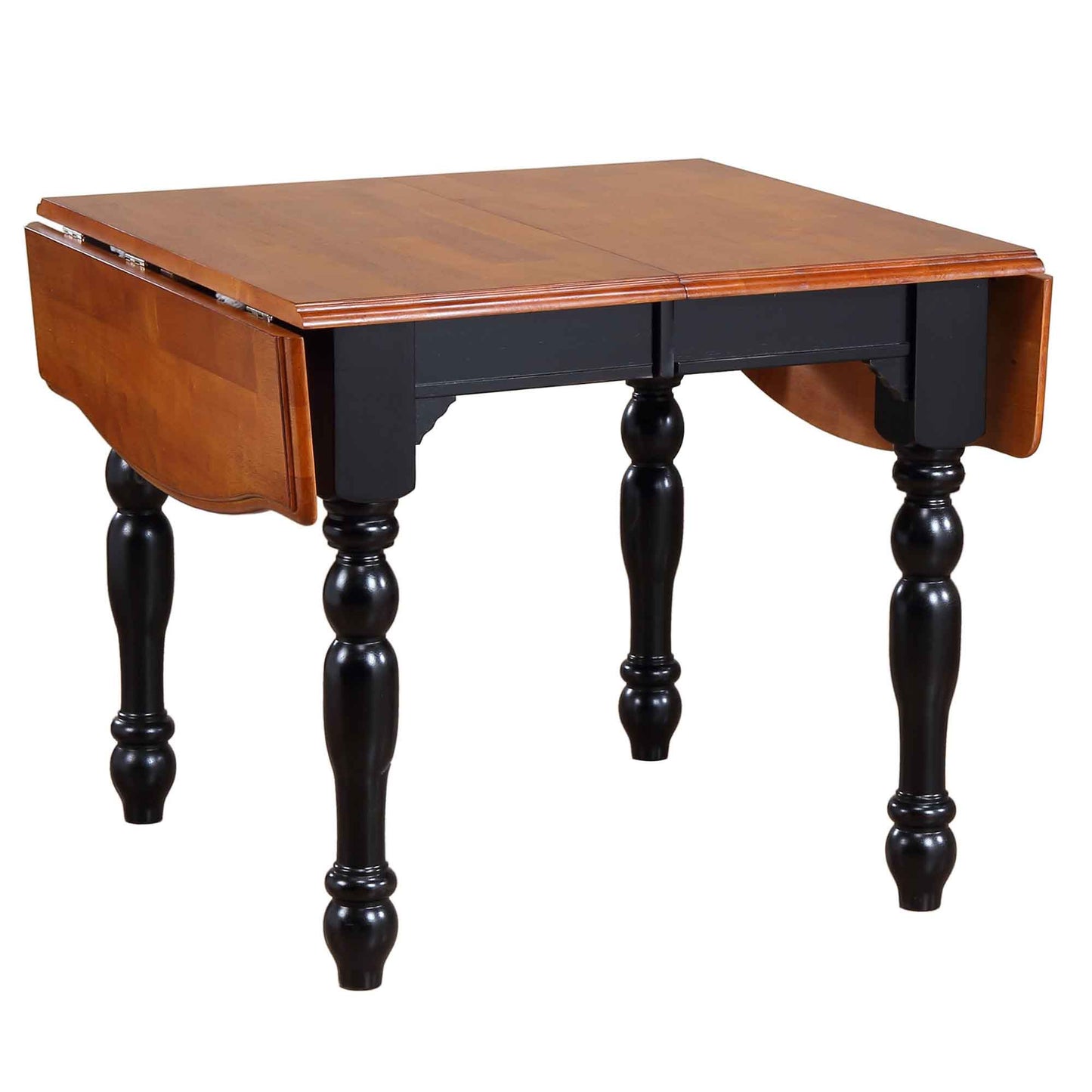 Drop Leaf Extendable Dining Table – Antique Black with Cherry Finish Top