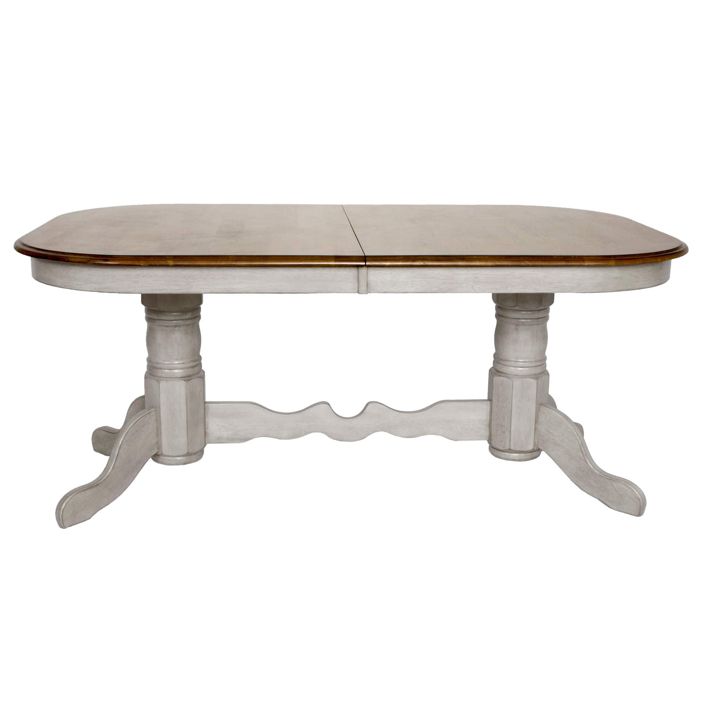 Country Grove Double Pedestal Butterfly Leaf Dining Table – Gray Oak