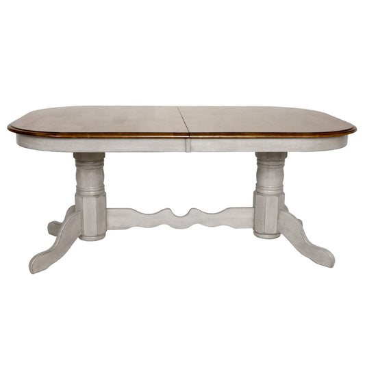 Country Grove Double Pedestal Butterfly Leaf Dining Table – Gray Oak