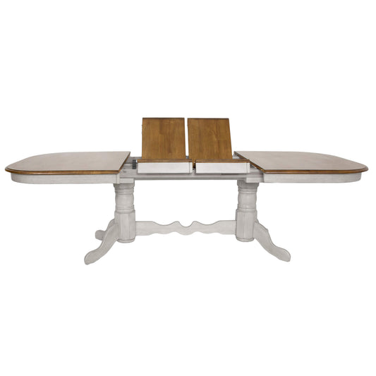 Country Grove Double Pedestal Butterfly Leaf Dining Table – Gray Oak