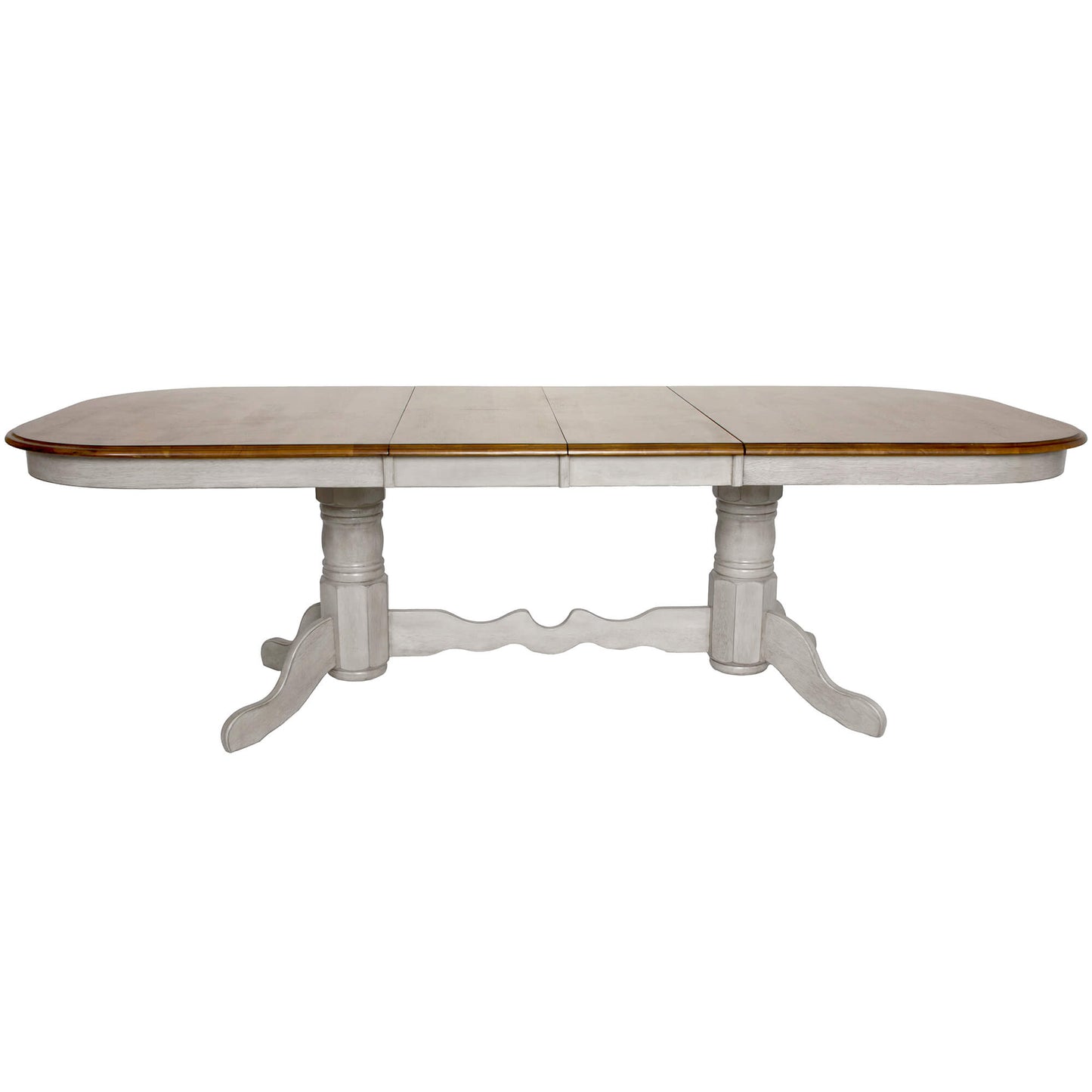 Country Grove Double Pedestal Butterfly Leaf Dining Table – Gray Oak