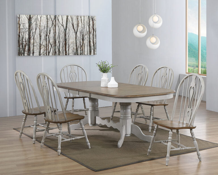 Country Grove Double Pedestal Butterfly Leaf Dining Table – Gray Oak