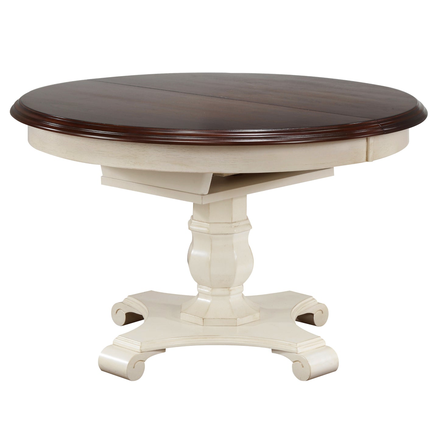 Andrews Round Butterfly Leaf Dining Table – Antique White & Chestnut