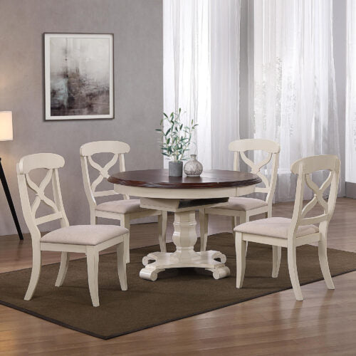 Andrews Round Butterfly Leaf Dining Table – Antique White & Chestnut