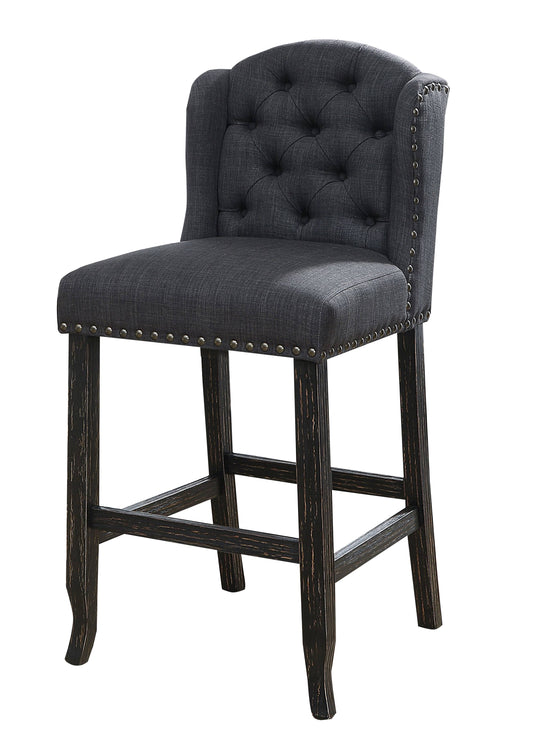 Lubbers Rustic Button Tufted Bar Chairs in Gray and Antique Black (Set of 2)