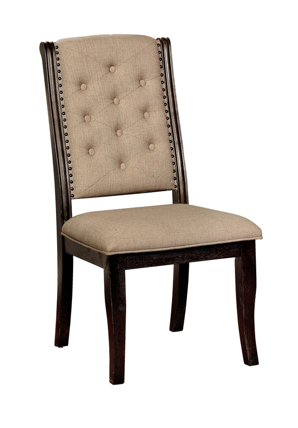 Venna Rustic Button Tufted Side Chairs in Dark Walnut and Beige (Set of 2)