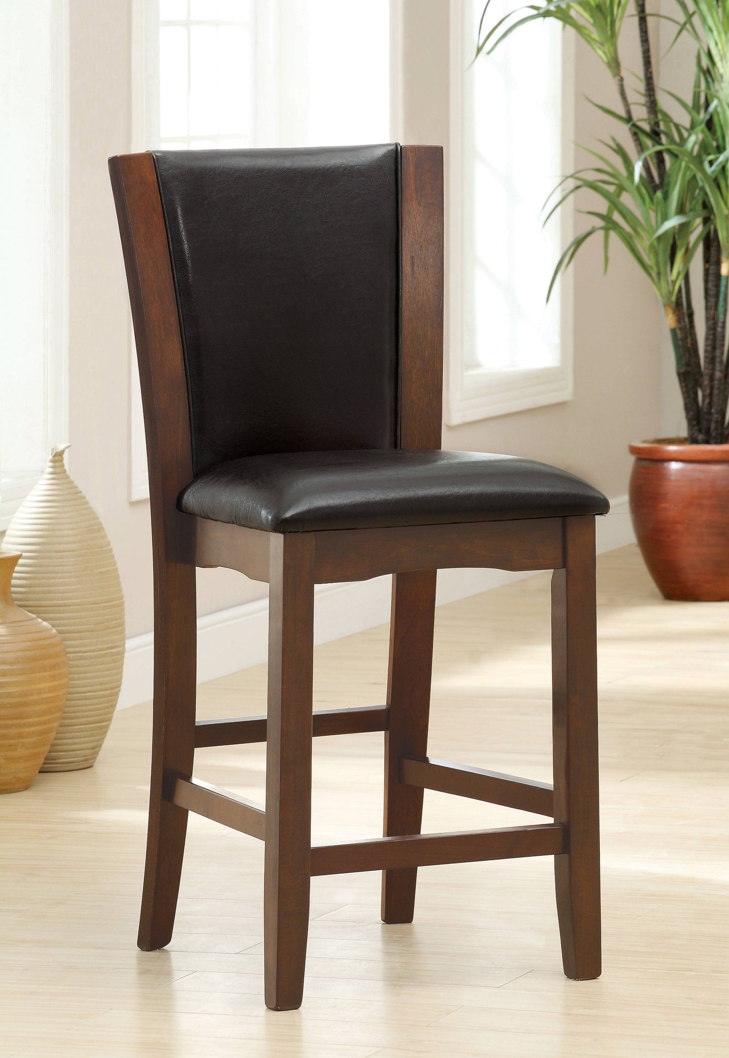 Aloise Contemporary Padded Counter Height Chairs in Brown Cherry and Black (Set of 2)