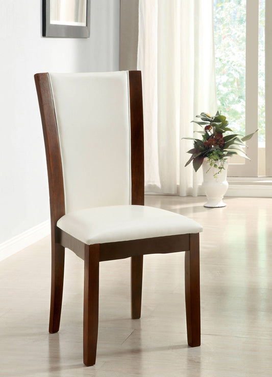 Aloise Contemporary Faux Leather Side Chairs in White and Brown Cherry (Set of 2)