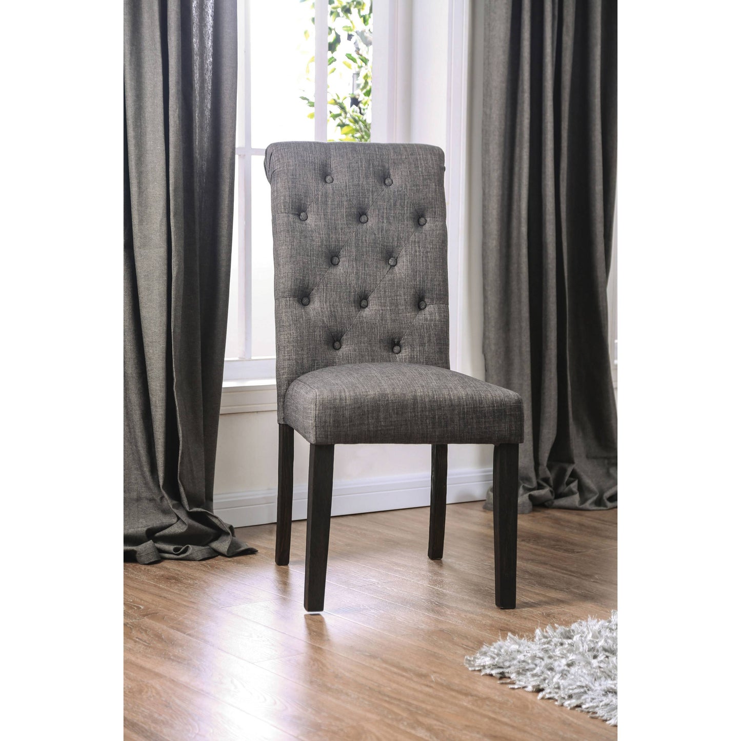 Lorton Rustic Button Tufted Side Chairs in Gray (Set of 2)