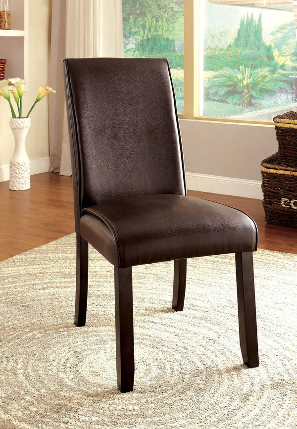 Rumie Contemporary Faux Leather Upholstered Side Chairs in Dark Walnut and Black (Set of 2)