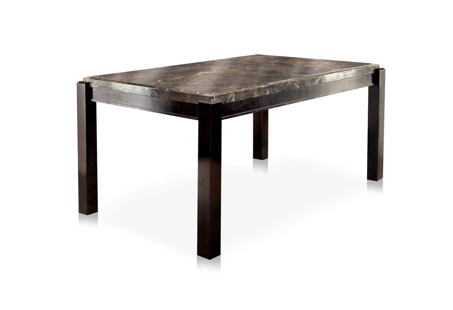 Rumie Contemporary Marble Top Dining Table in White and Dark Walnut