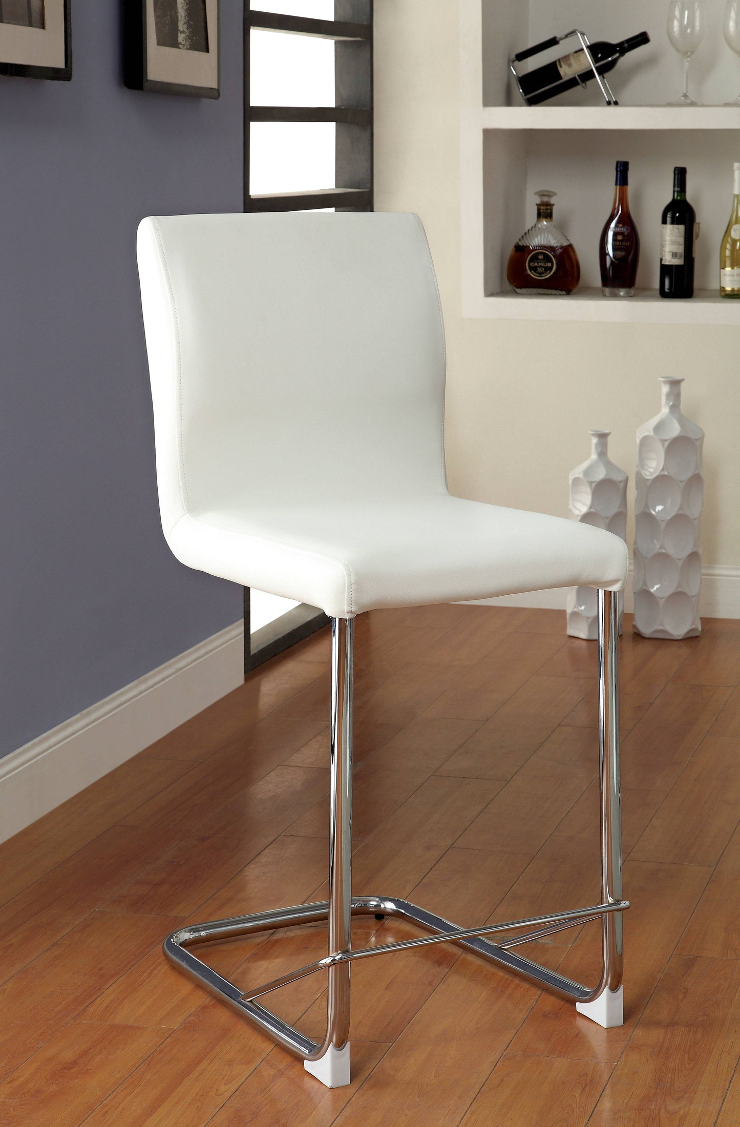 Xavia Contemporary Padded Counter Height Chairs in Distressed White (Set of 2)