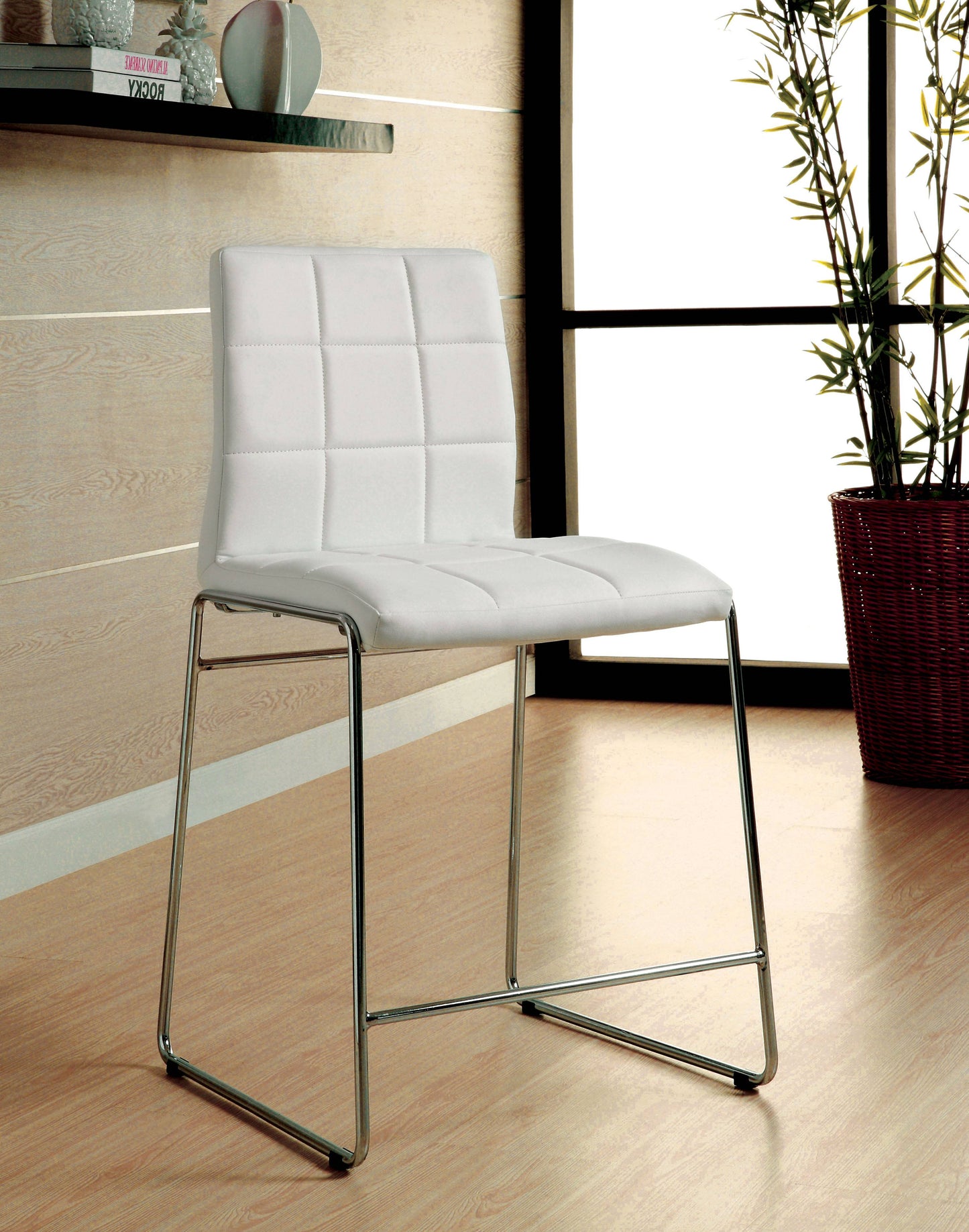 Lonne Contemporary Padded Counter Height Chairs in White (Set of 2)