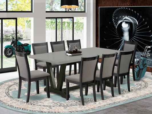 East West Furniture V697MZ650-9 9 Piece Kitchen Table Set Includes a Rectangle Dining Table with V-Legs and 8 Dark Gotham Grey Linen Fabric Parson Dining Chairs, 40x72 Inch, Multi-Color