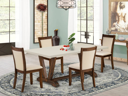 East West Furniture V727MZN32-5 5 Piece Dinette Set Includes a Rectangle Dining Room Table with V-Legs and 4 Light Beige Linen Fabric Parsons Dining Chairs, 40x72 Inch, Multi-Color