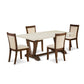 East West Furniture V727MZN32-5 5 Piece Dinette Set Includes a Rectangle Dining Room Table with V-Legs and 4 Light Beige Linen Fabric Parsons Dining Chairs, 40x72 Inch, Multi-Color