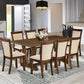 East West Furniture V777MZN32-9 9 Piece Dining Room Furniture Set Includes a Rectangle Dining Table with V-Legs and 8 Light Beige Linen Fabric Upholstered Chairs, 40x72 Inch, Multi-Color