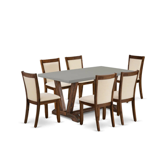 East West Furniture V796MZN32-7 7 Piece Kitchen Table Set Consist of a Rectangle Dining Table with V-Legs and 6 Light Beige Linen Fabric Parson Dining Chairs, 36x60 Inch, Multi-Color