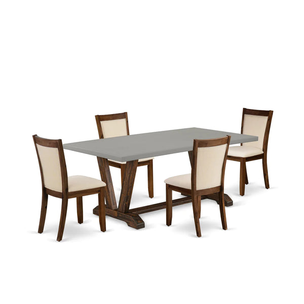 East West Furniture V797MZN32-5 5 Piece Kitchen Table Set Includes a Rectangle Dining Table with V-Legs and 4 Light Beige Linen Fabric Parson Dining Room Chairs, 40x72 Inch, Multi-Color