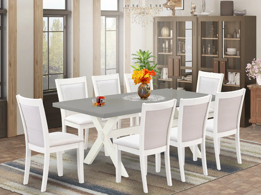 East West Furniture X097MZ001-9 9 Piece Kitchen Table Set Includes a Rectangle Dining Table with X-Legs and 8 Cream Linen Fabric Parson Dining Room Chairs, 40x72 Inch, Multi-Color