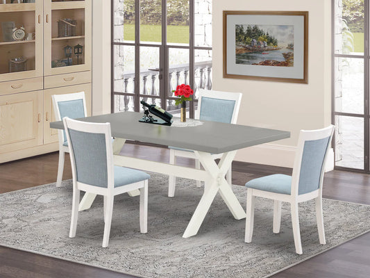 East West Furniture X097MZ015-5 5 Piece Modern Dining Table Set Includes a Rectangle Wooden Table with X-Legs and 4 Baby Blue Linen Fabric Upholstered Chairs, 40x72 Inch, Multi-Color