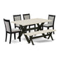 East West Furniture X626MZ606-6 6 Piece Dining Set Contains a Rectangle Dining Room Table with X-Legs and 4 Shitake Linen Fabric Upholstered Chairs with a Bench, 36x60 Inch, Multi-Color